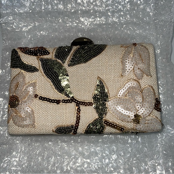 🆕 Floral Sequin Embroidered Box Clutch Handbag - Picture 7 of 8